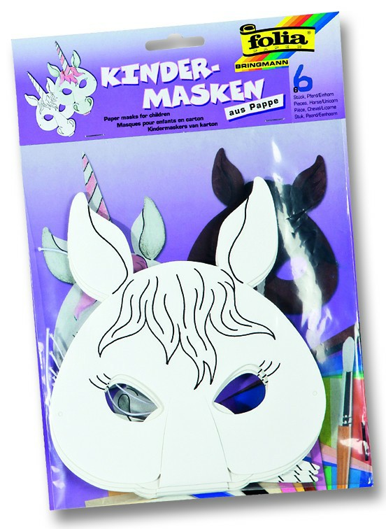 Papierové masky pre následnú dekoráciu s motívom koňa a jednorožca