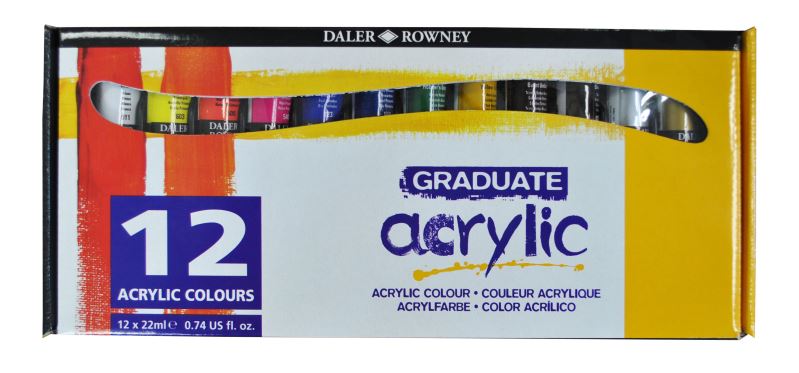 Akrylové farby D&R GRADUATE 12x22 ml, papierová krabica - sada
