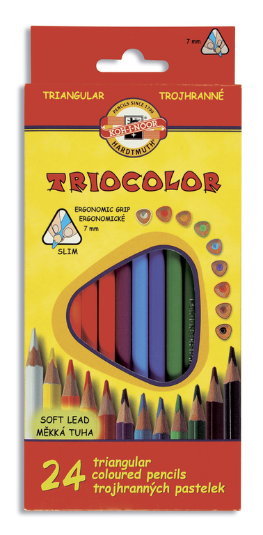 Trojhranné tenké pastelky TRIOCOLOR, 24 farieb