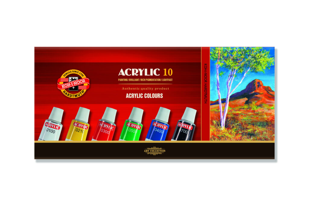 Akrylové farby KOH-I-NOOR 10x16 ml, papierová krabica - sada