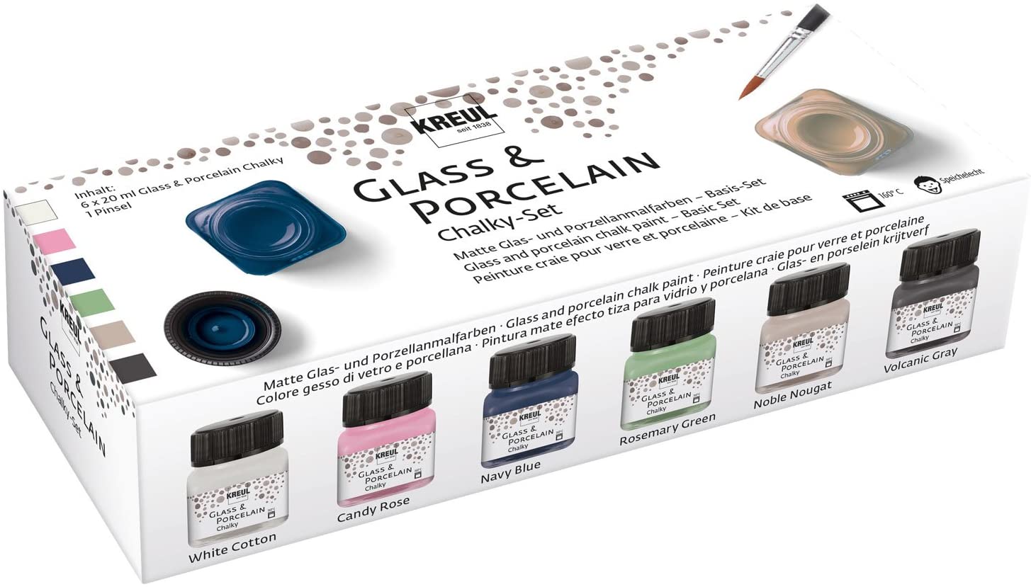 Kriedové farby KREUL na sklo a porcelán - 6x20 ml, papierová krabica - sada