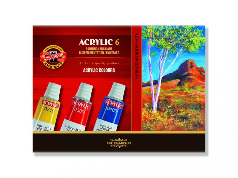 Akrylové farby KOH-I-NOOR 6x16 ml, papierová krabica - sada