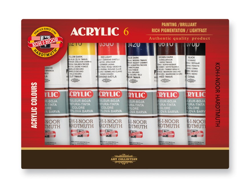 Akrylové farby KOH-I-NOOR 6x40 ml, papierová krabica - sada