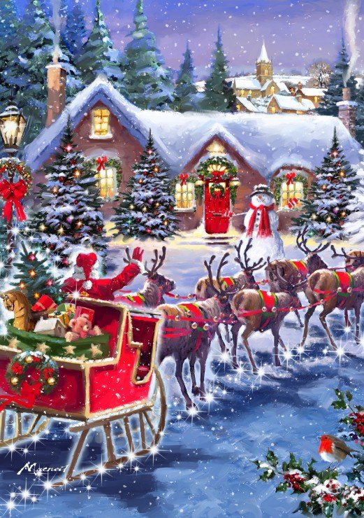 Puzzle Santa na saniach - 1000 dielikov