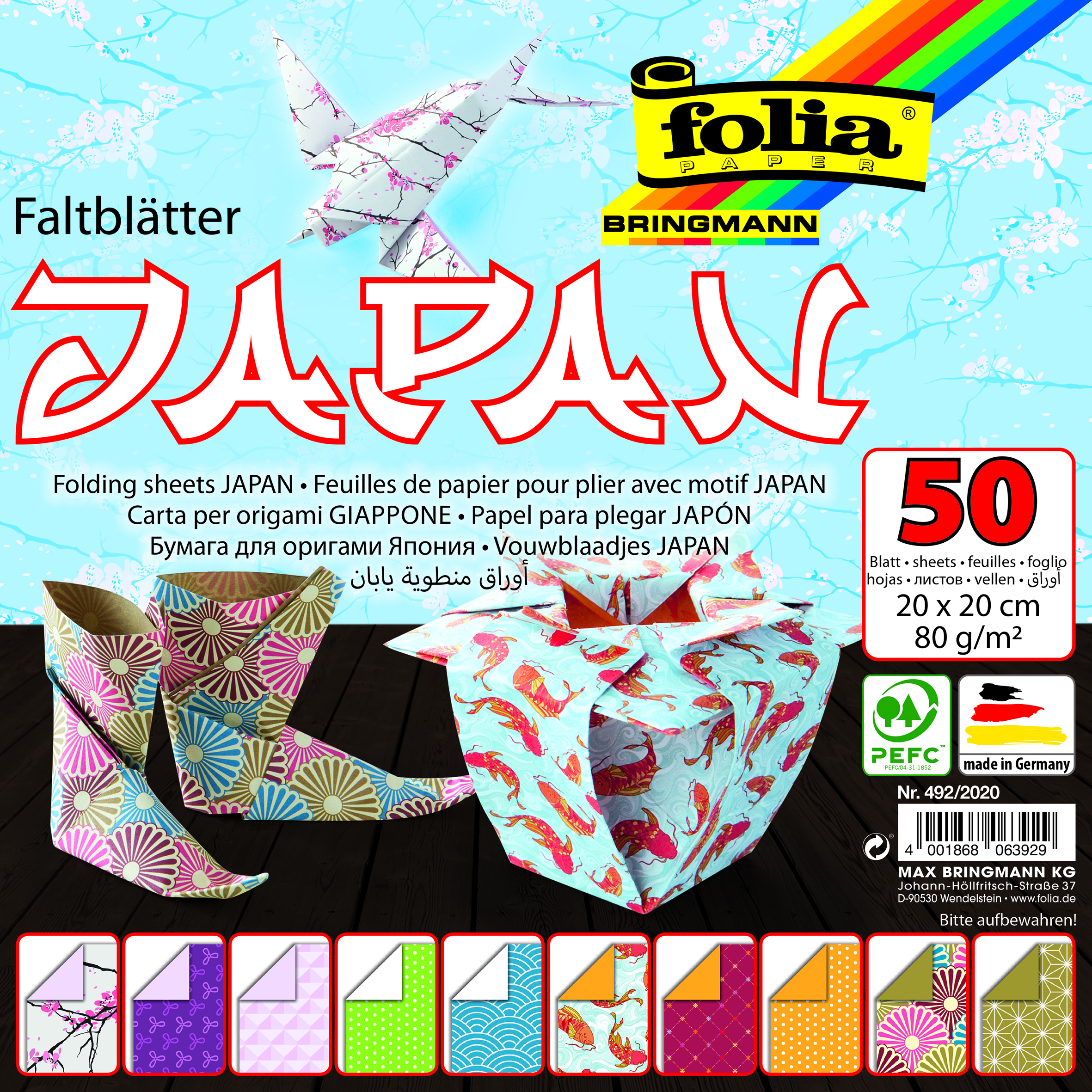 Origami papier 20 x 20 cm motív "Japonsko" 80g/m2 50 hárkov v 10tich motívoch