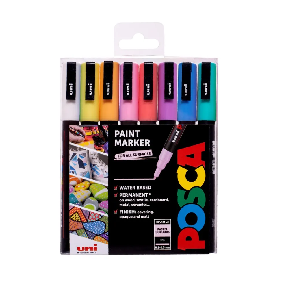 Sada Akrylových fixiek POSCA PC-3M, šírka stopy 0,9-1,3mm, 8 pastelových farieb