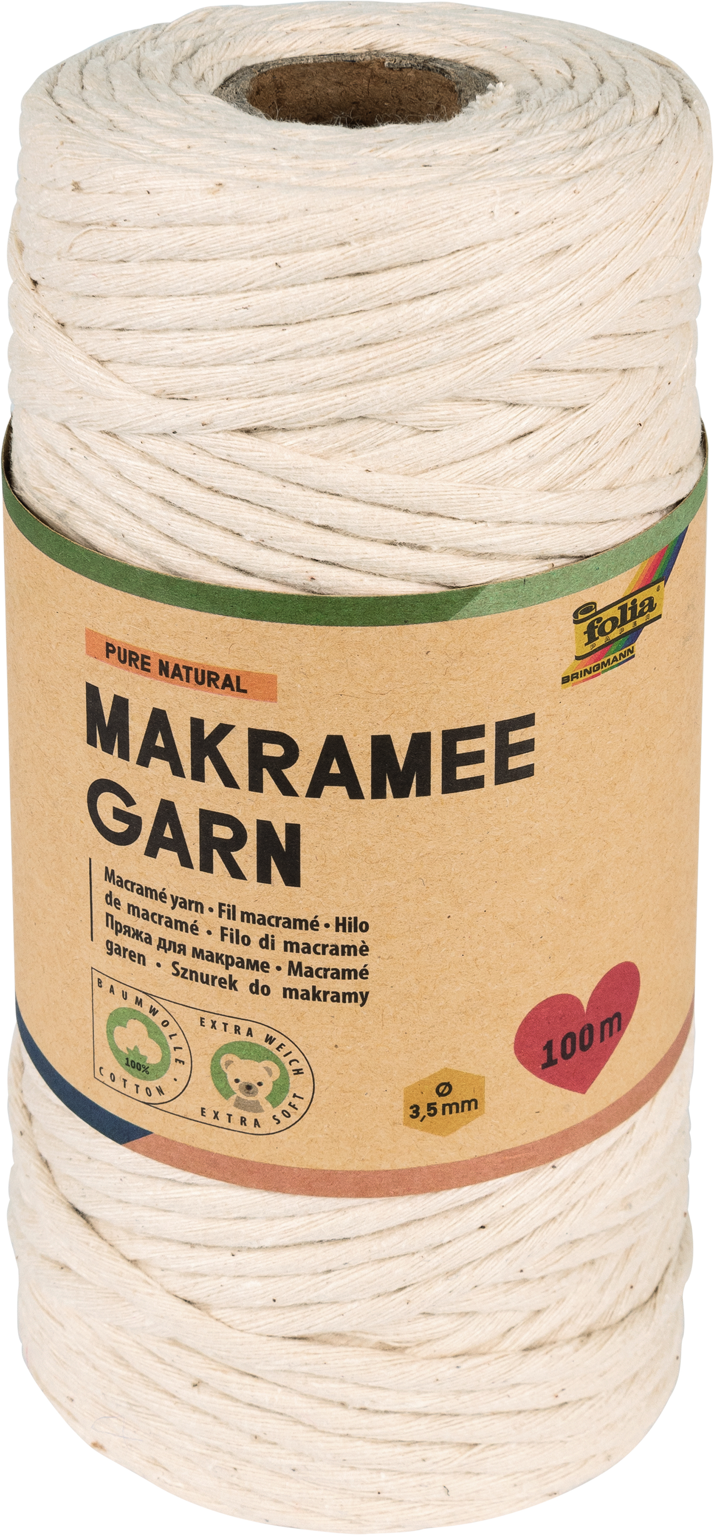Macramé - priadza - NATURAL - prírodná, hr. 3,5mm, dĺžka 100m