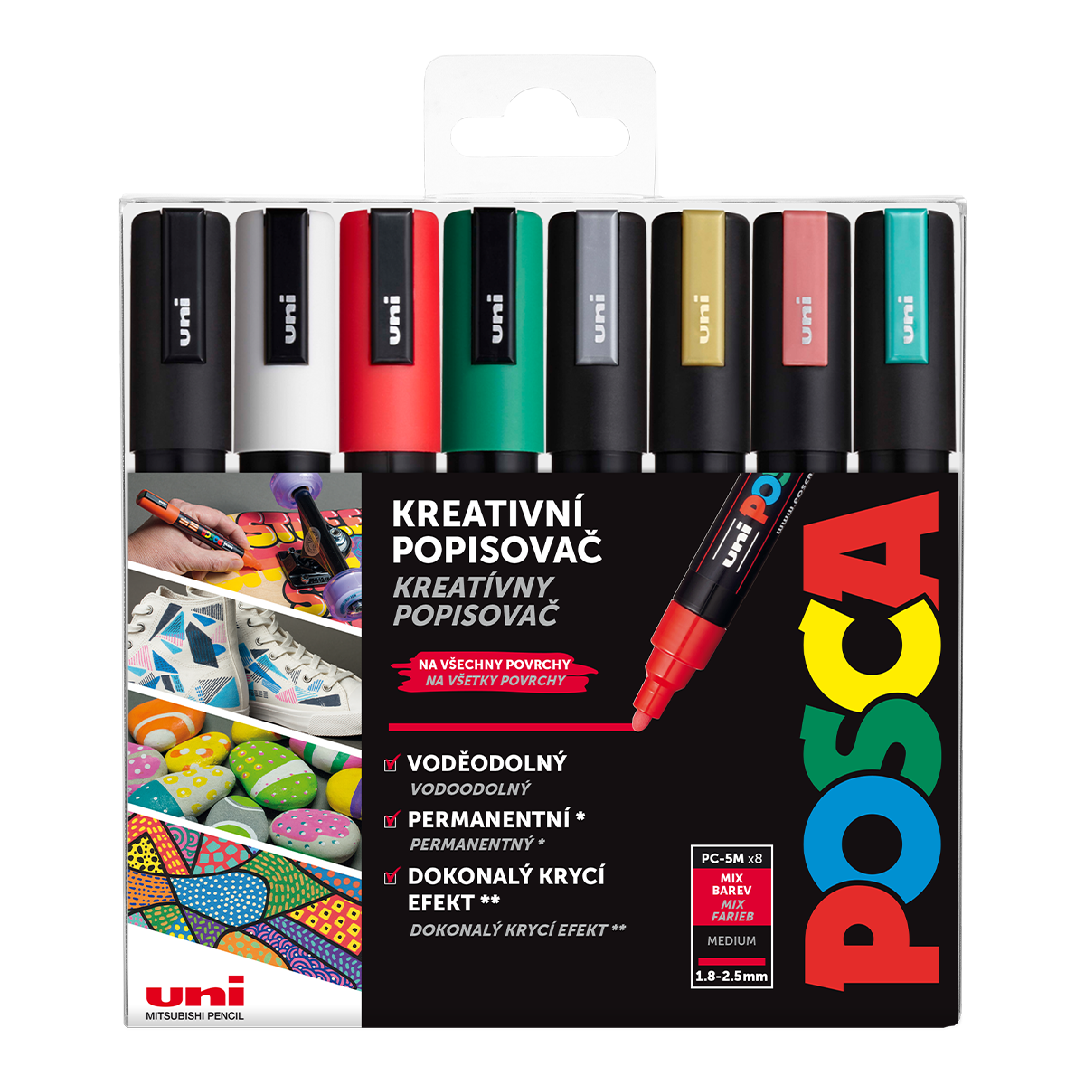 Sada Akrylových fixiek POSCA PC-5M - CHRISTMAS, šírka stopy 1,8-2,5mm, 8 farieb
