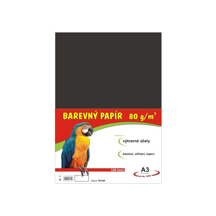 Farebný papier A3, 100ks, 80g/m2 - čierny