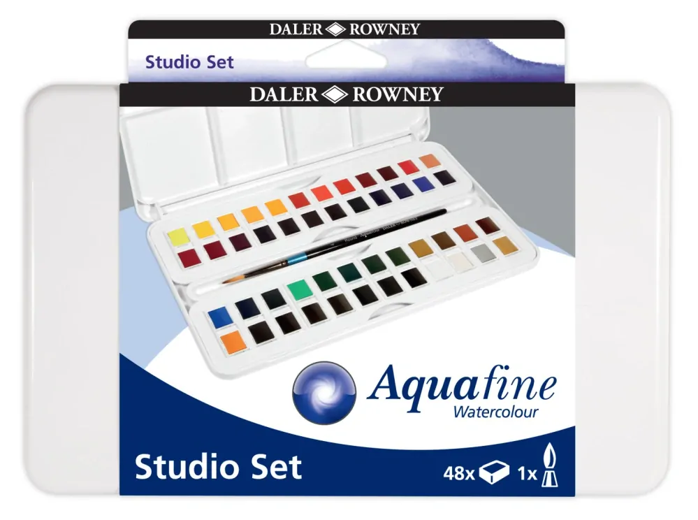 D&R AQUAFINE akvarelový set v plastovom obale, 48 half pan + 1 štetec