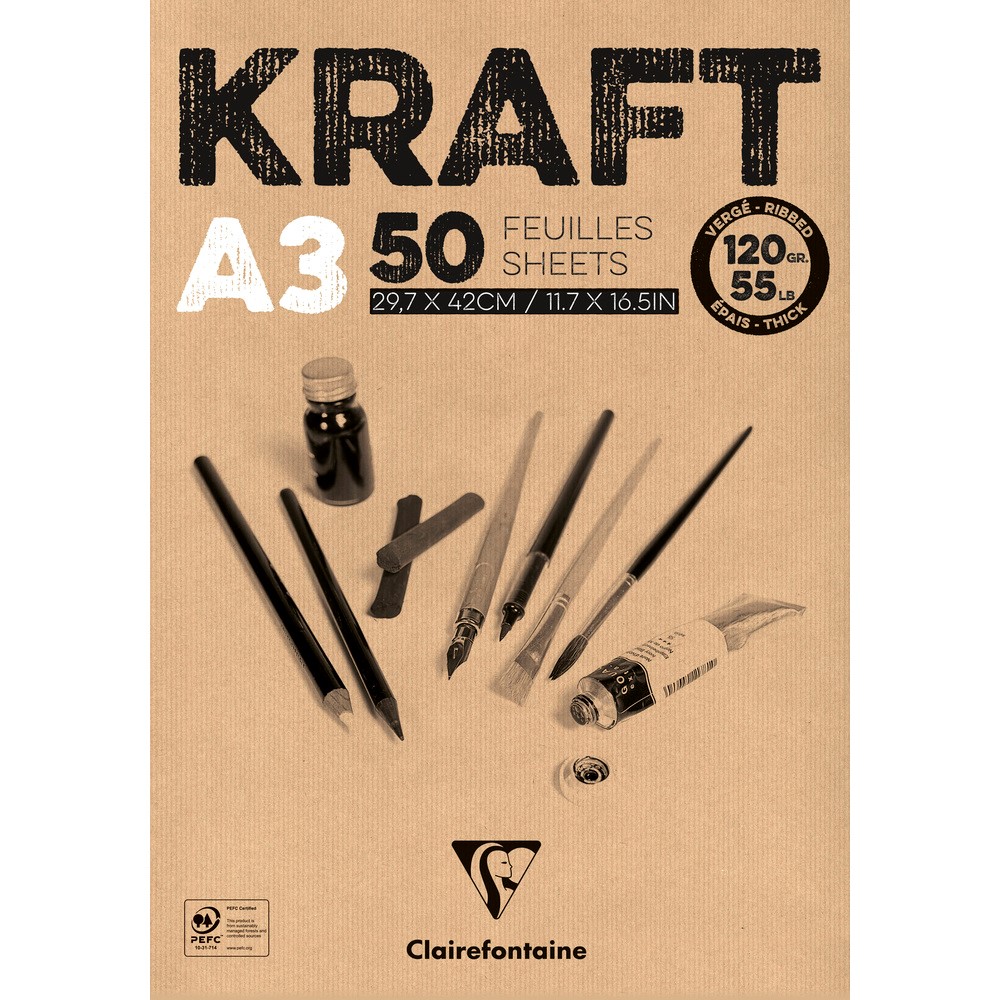 Clairefontaine kraftový blok 120 g 50L A3 lepený