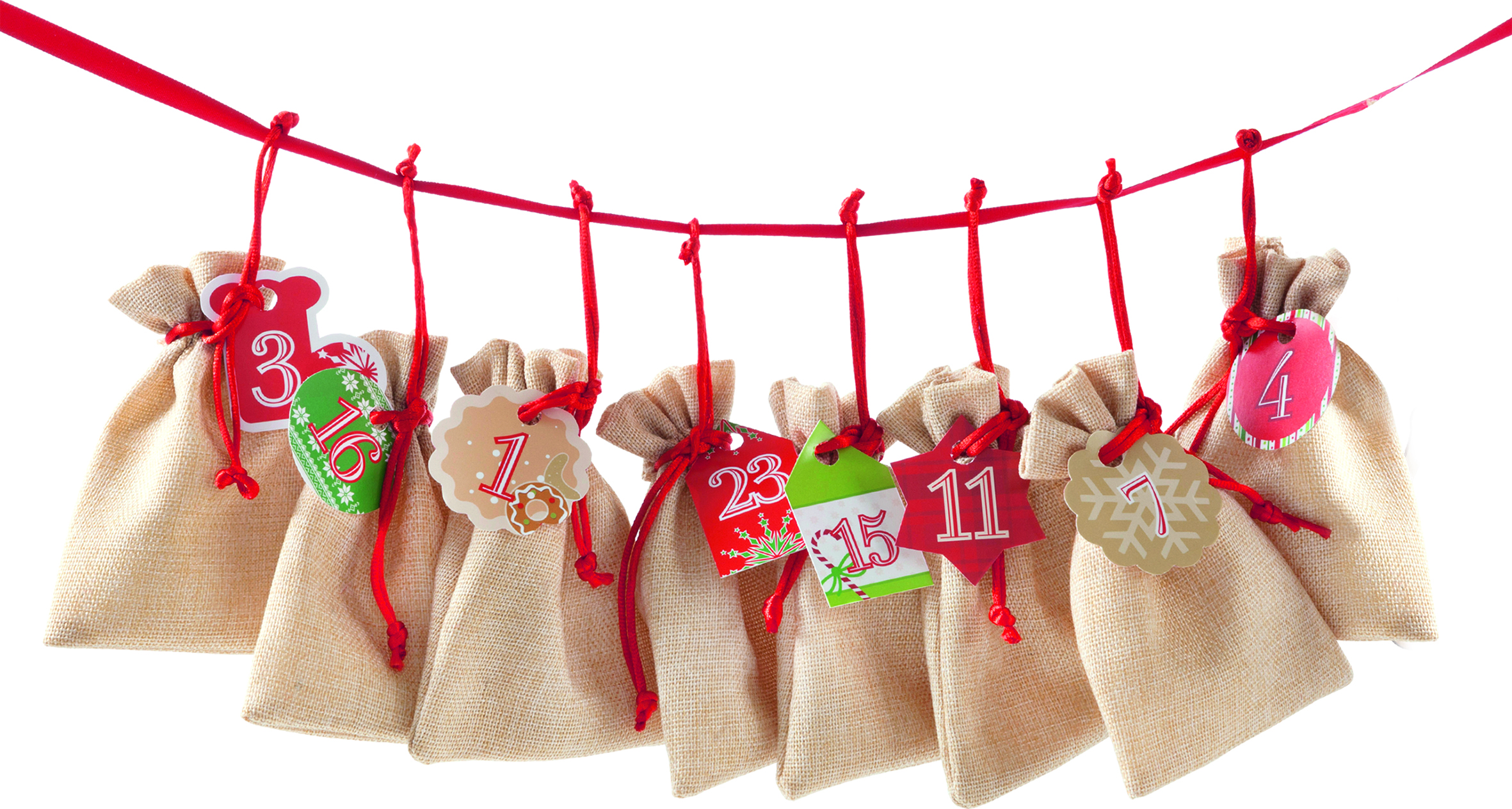 Adventný kalendár - sada - "Vrecúška - vzhľad juta" - 49 dielov