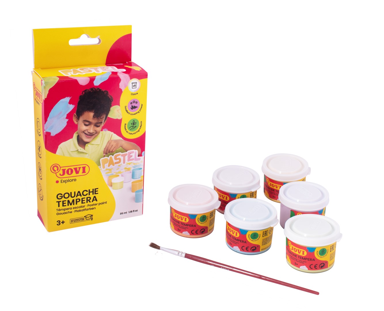 JOVI temperové farby PASTEL 6x35ml v kelímku, štetec