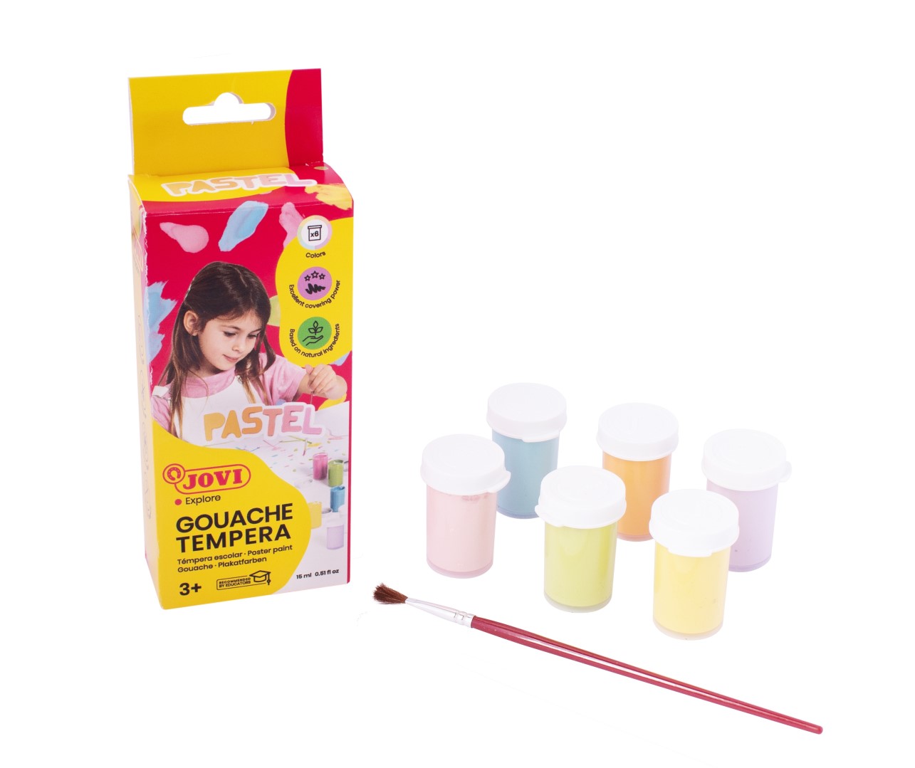 JOVI temperové farby PASTEL 6x15ml v kelímku, štetec