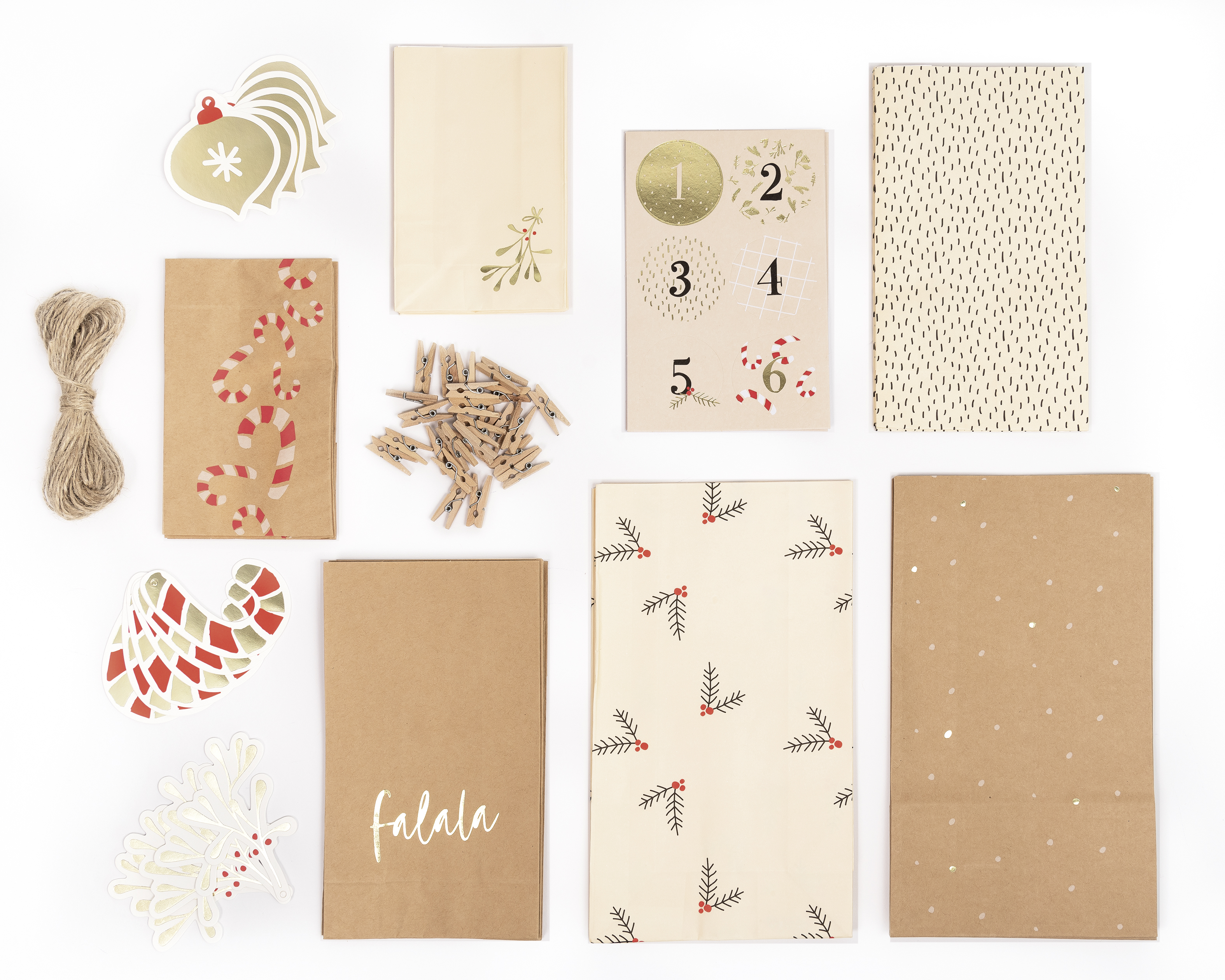 Adventný kalendár - sada - Papierové sáčky "FALALA"- 97ks