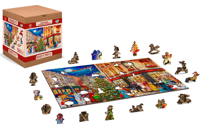 Puzzle Drevené - Vianočná ulica, 505 dielikov