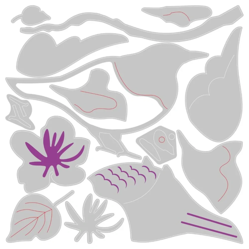 SIZZIX Vyrezávacie kovové šablóny Thinlits - Jarný vtáčik (14ks)