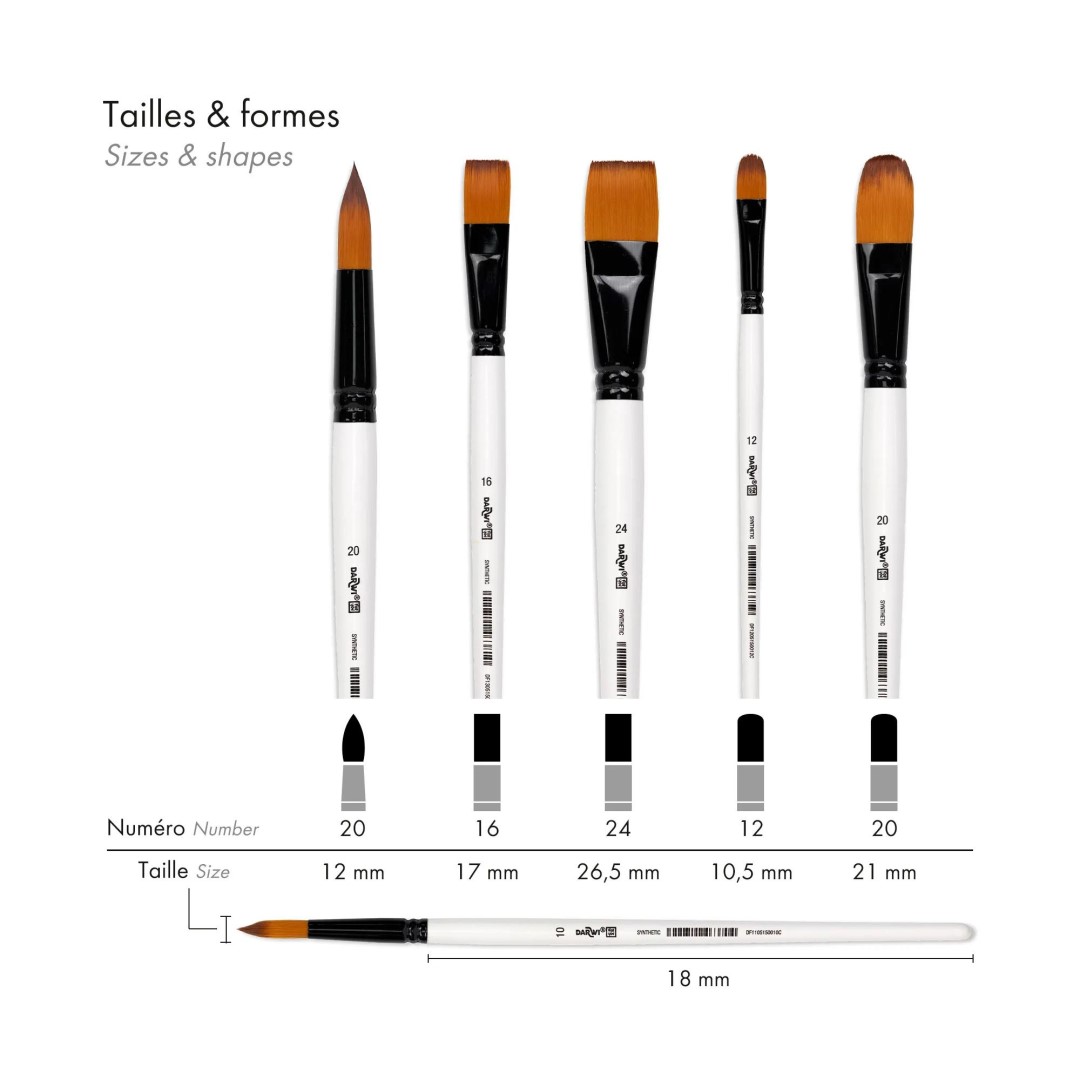 Darwi - Sada hrubých štetcov na akryl - syntetický vlas, 5ks