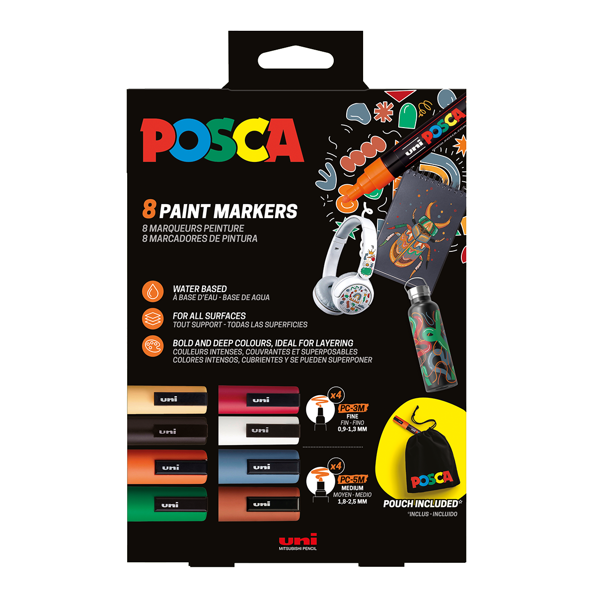 Sada Akrylových fixiek POSCA s vreckom, 8 farieb