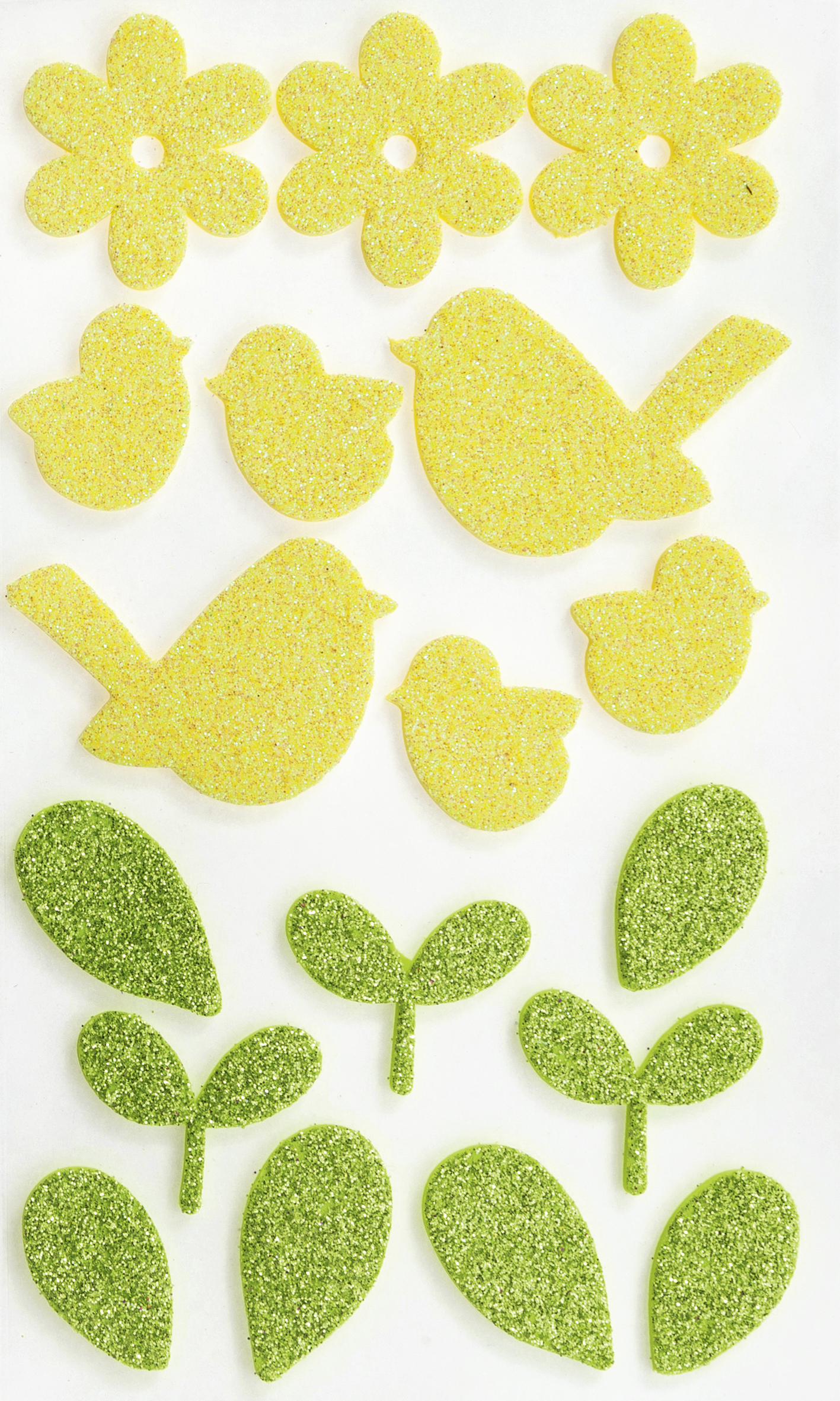 Nálepky z penovky (moosgummi) - s trblietkami, samolepiace - 40 ks - Jar