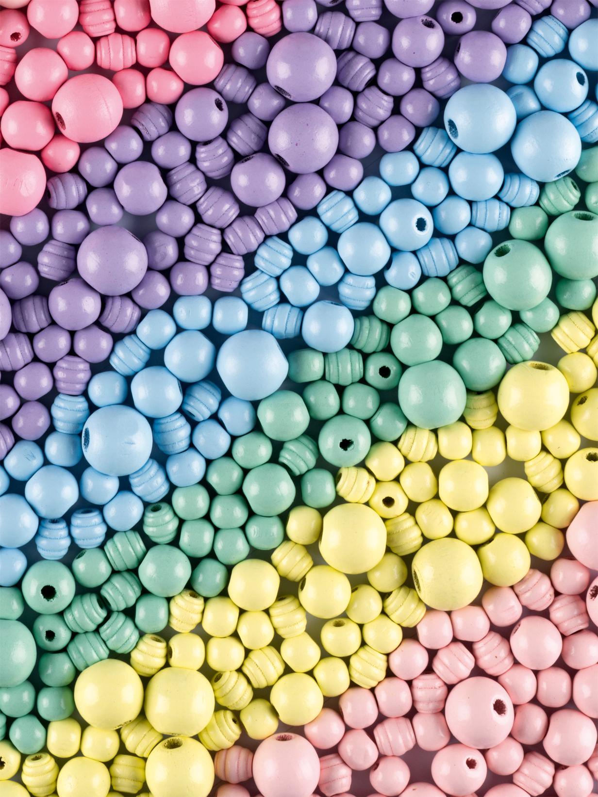 Sada drevených korálok v boxe - 1kg, mix pastelových