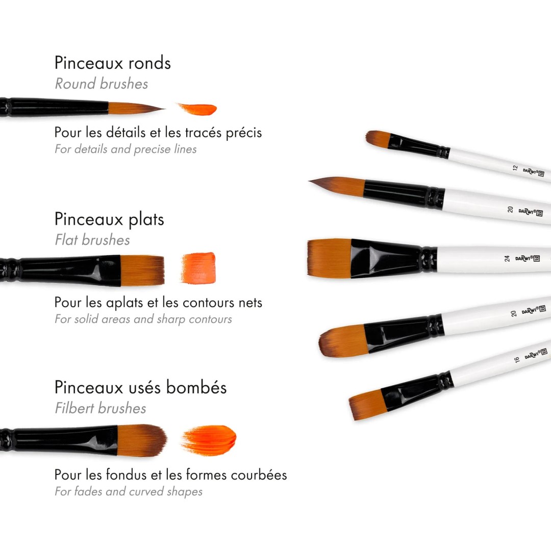 Darwi - Sada hrubých štetcov na akryl - syntetický vlas, 5ks