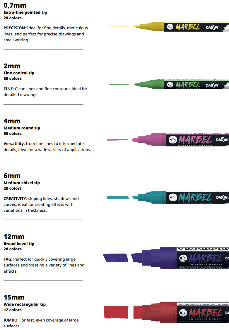 Akrylové hrubé fixky DARWI Marbel, 0,7mm - zvoľte farbu