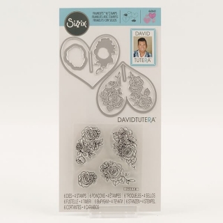 SIZZIX Vyrezávacie kovové šablóny Framelits - srdiečka 6ks +silikónové gelové razítka 4ks