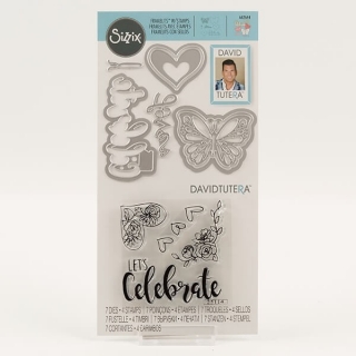 SIZZIX Vyrez. kov. šablóny Framelits - motýl,srdiečko,celebrate 7ks+silik.gel.razítka 4ks