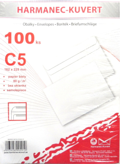 Obálka poštová C5, biela, samolepiaca, 229x162mm, 100ks