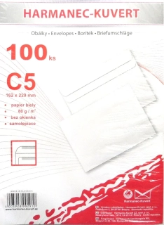 Obálka poštová C5, biela, samolepiace s odtrhávacou páskou, 229x162mm, 50ks