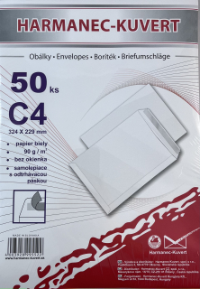 Obálka poštová C4, biela, samolepiaca, 229x324mm, 50ks