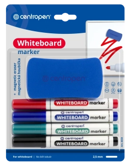 CENTROPEN Sada stierateľných fixiek na bielu tabuľu s hubkou + čistiaci sprej