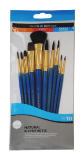 D&R SIMPLY - Sada štetcov na akvarel Gold Taklon, prírodný a syntetický vlas, 10ks, krátka rúčka