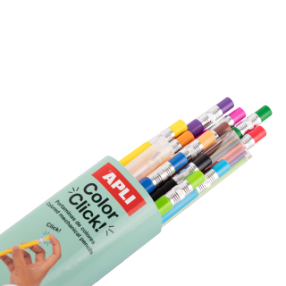 Pastelky APLI vysúvacie, 12 farebná súprava s náhradnými tuhami a strúhadlom