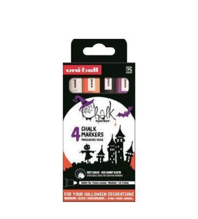 Sada Kriedových stierateľných fixiek na okno - UNI Halloween, PC-5M, šírka stopy 1,8-2,5mm, 4 farby